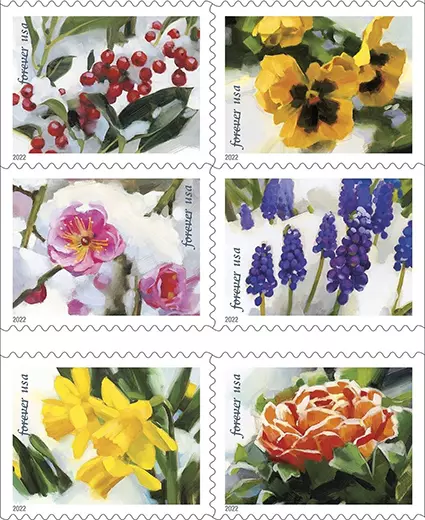 Timbres US 2022 Fleurs sous la neige