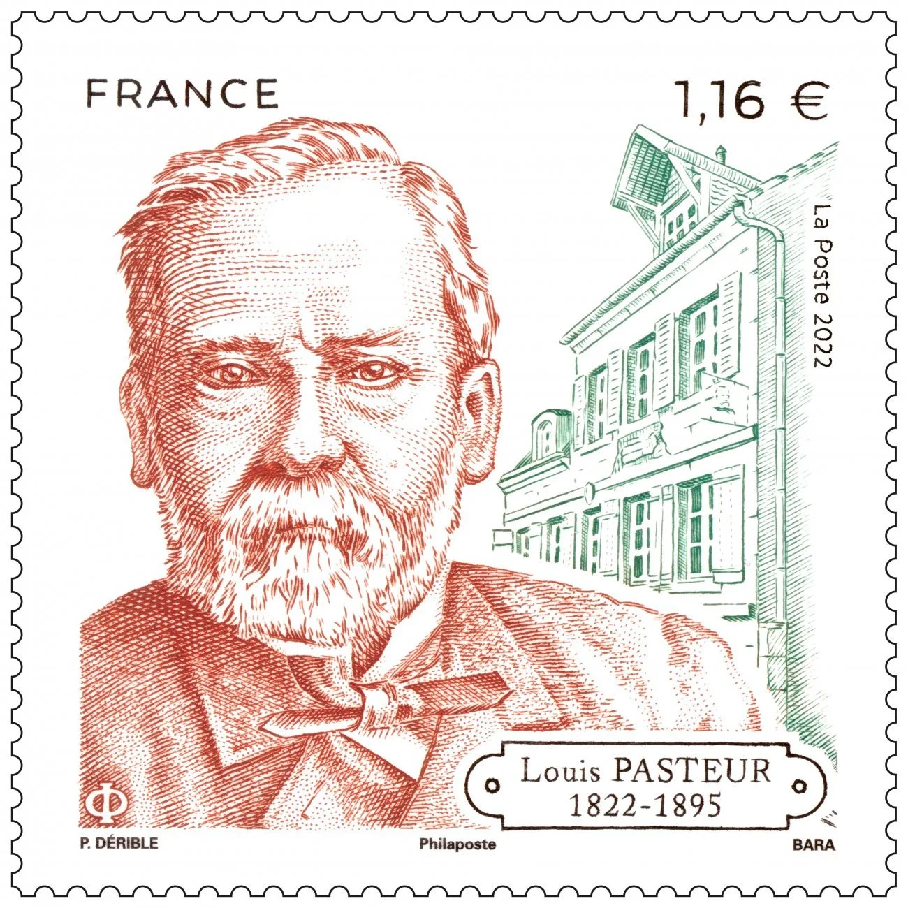 Timbre français 2022 bicentenaire naissance Louis Pasteur