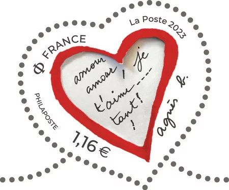 Timbre français 2023 Coeur lettre verte 20g