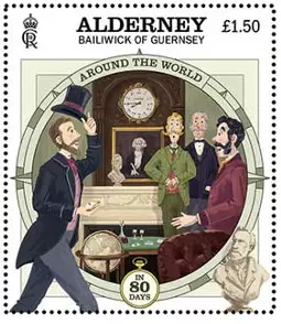 Timbres Alderney 2023 Jules Verne Tour du monde en 80 jours arrivée