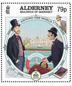 Timbres Alderney 2023 Jules Verne Tour du monde en 80 jours bateau