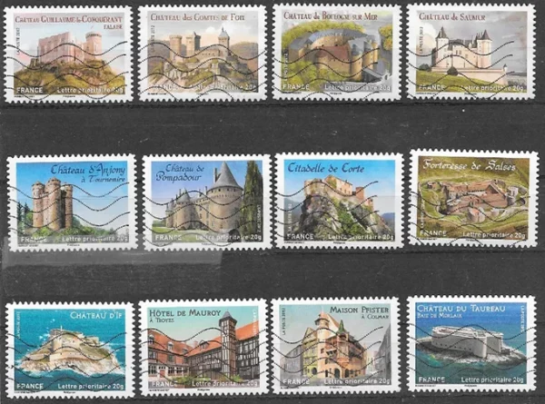 Timbres français 2012 Châteaux YT714 à YT725