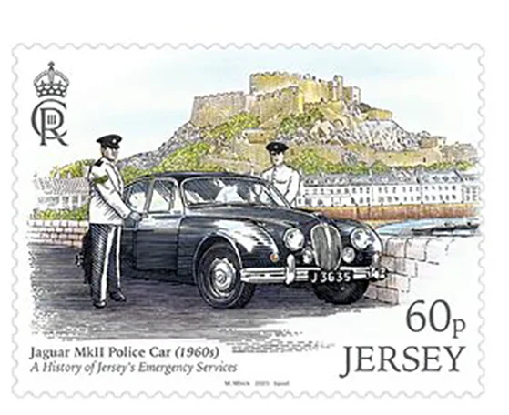 Timbres Jersey 2023 services d'urgence voiture de police