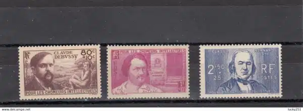 Timbres français 1940 Chômeurs intellectuels YT462 à YT464