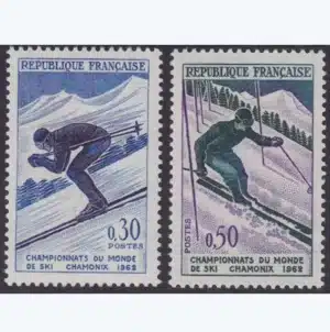 Timbre français 1962 Ski Chamonix YT 1326** et YT 1327**