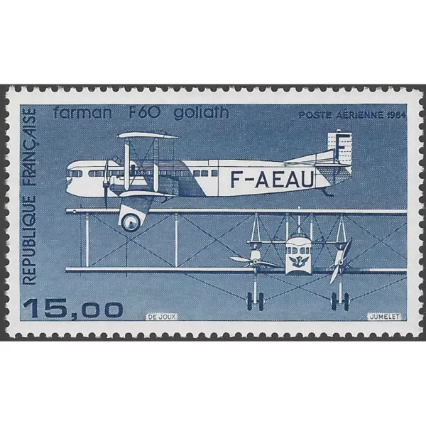 Timbre français 1984 Farman F60 PA YT57B bleu gris