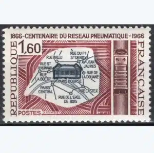 Timbre français 1966 Centenaire réseau pneumatique YT1498**