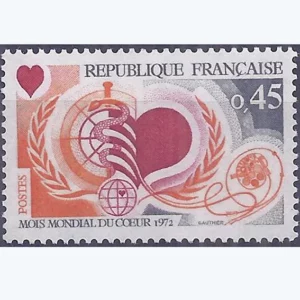 Timbre français 1972 Mois mondial du coeur YT 1711**