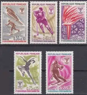 Timbres français 1968 JO d'hiver Grenoble YT 1543** à YT 1547**