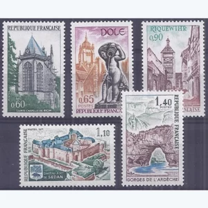 Timbres français 1971 Série touristique YT 1683** à YT 1687**