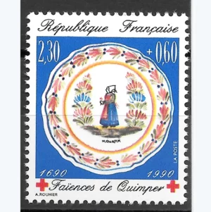 Timbre français 1990 Croix rouge Faïence Quimper YT 2646**