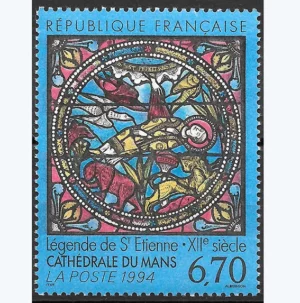 Timbre français 1994 Vitrail cathédrale du Mans YT 2859**