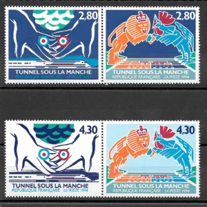 Timbres français 1994 Tunnel sous la Manche YT N°2880** à N°2883**