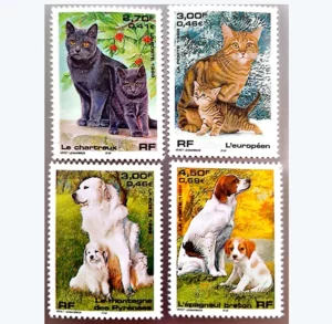 Timbres français 1999 Série Nature Chats et Chiens YT 3283 à YT 3286**