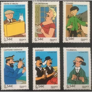 Timbres français 2007 Voyages de Tintin YT 4051** à YT 4056**