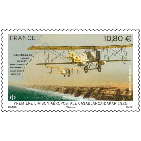 Timbre français 2025 1ère Liaison aéropostale Casablanca Dakar